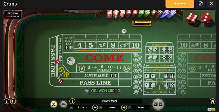 A screenshot from BetWhale showing a come-out roll in craps.